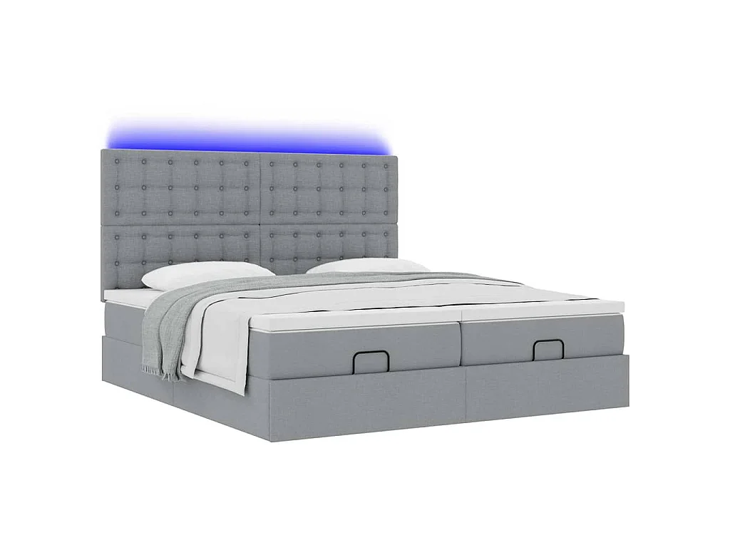 Cadre de lit ottoman et matelas gris clair 200x200cm tissu