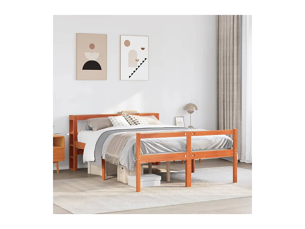 Bedframe met hoofdbord massief grenenhout wasbruin 150x200 cm