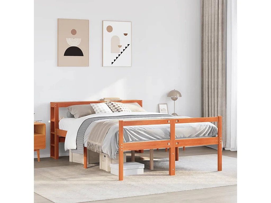 Bedframe met hoofdbord massief grenenhout wasbruin 150x200 cm