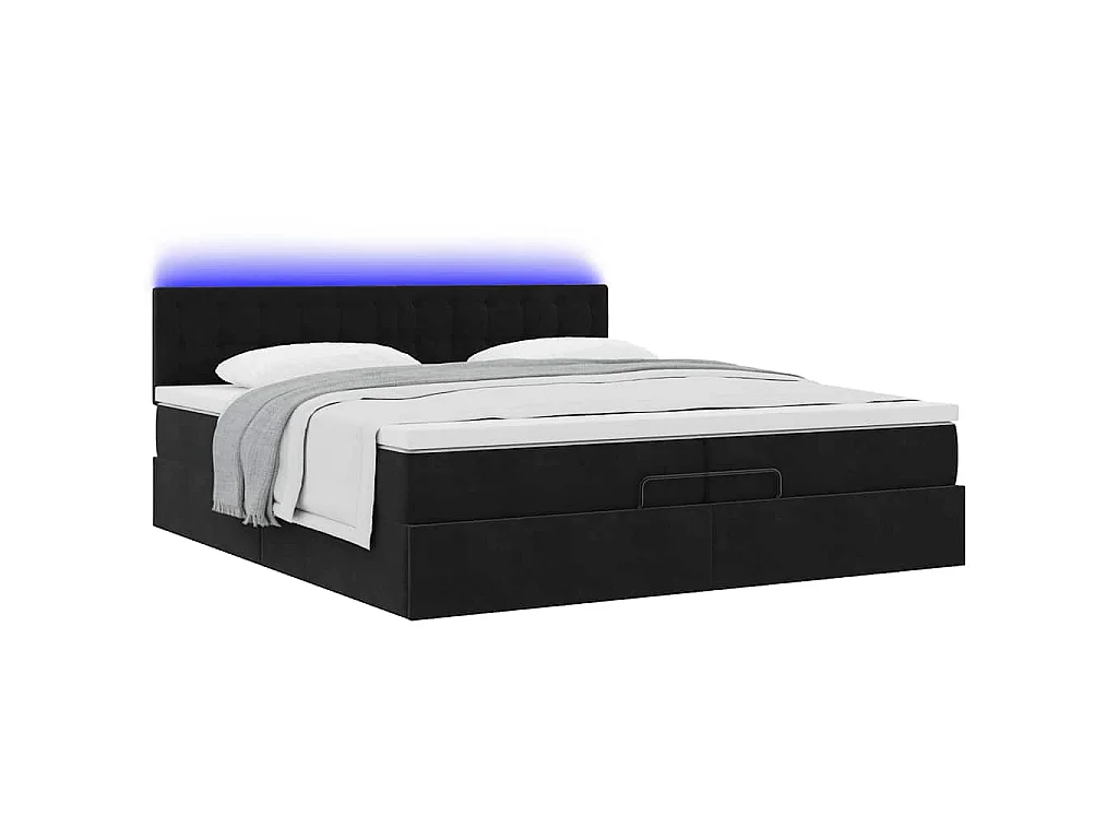 Estructura de cama otomana colchones terciopelo negro 200x200cm