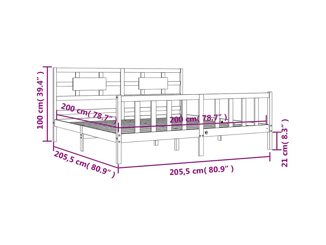 Cadre de lit sans matelas 200x200 cm bois massif de pin