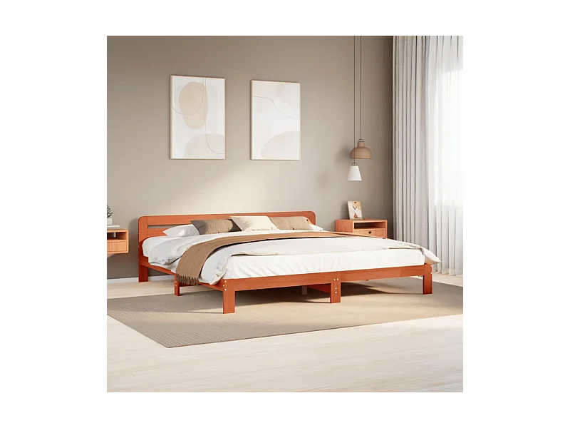 Cadre de lit sans matelas cire marron 200x200cm bois pin massif