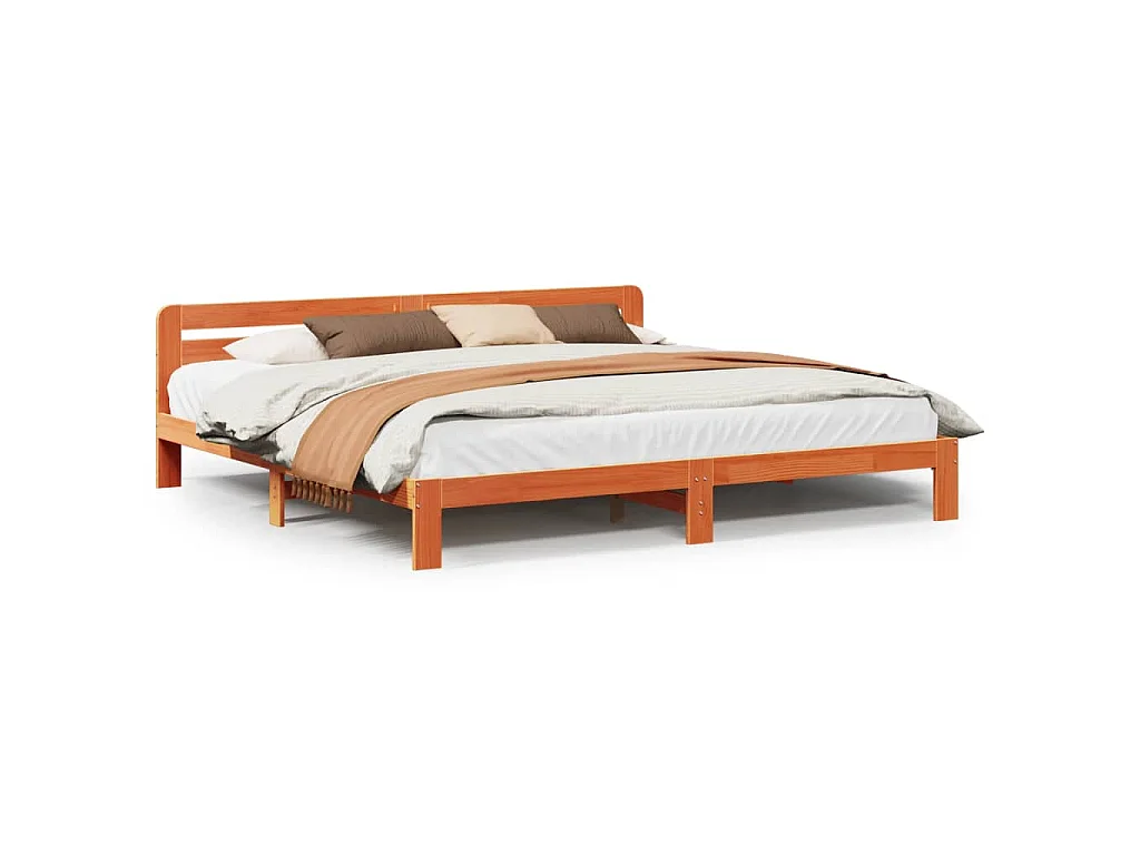 Cama sin colchón madera maciza de pino marrón cera 200x200 cm