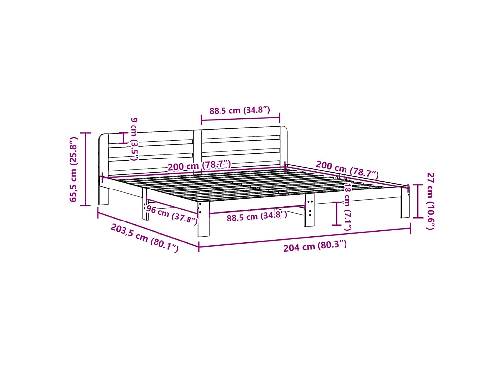 Cama sin colchón madera maciza de pino marrón cera 200x200 cm