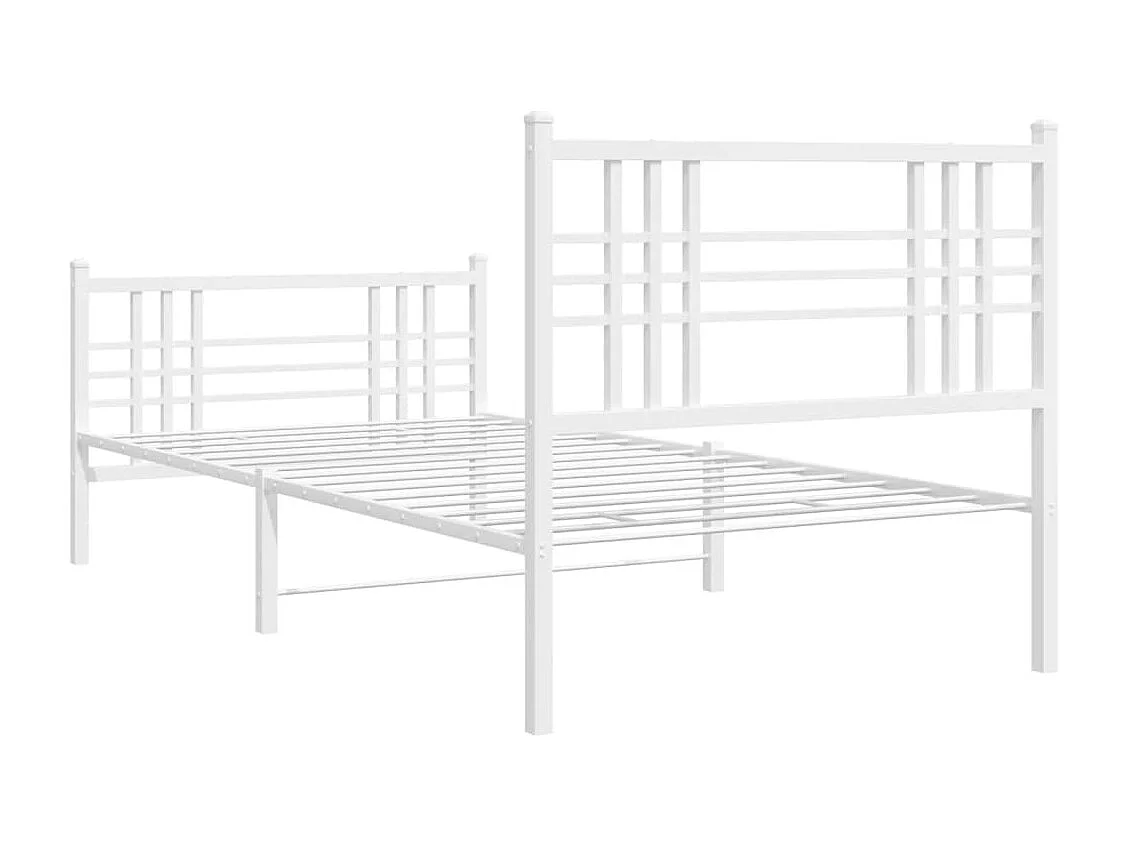Cadre de lit métal sans matelas et pied de lit blanc 107x203 cm