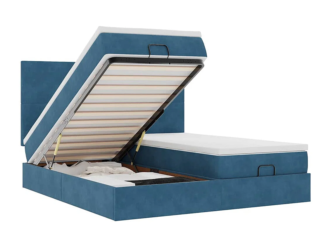 Cadre de lit ottoman avec matelas bleu foncé 200x200 cm velours