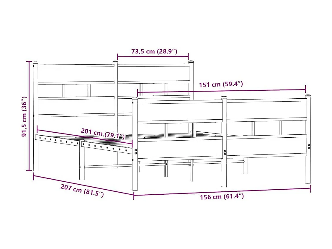 Cadre de lit en métal sans matelas chêne sonoma 150x200 cm