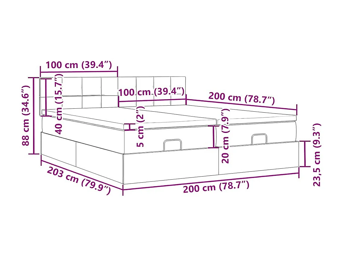 Pouf Letto con Materassi e LED Blu Scuro 200x200cm Velluto