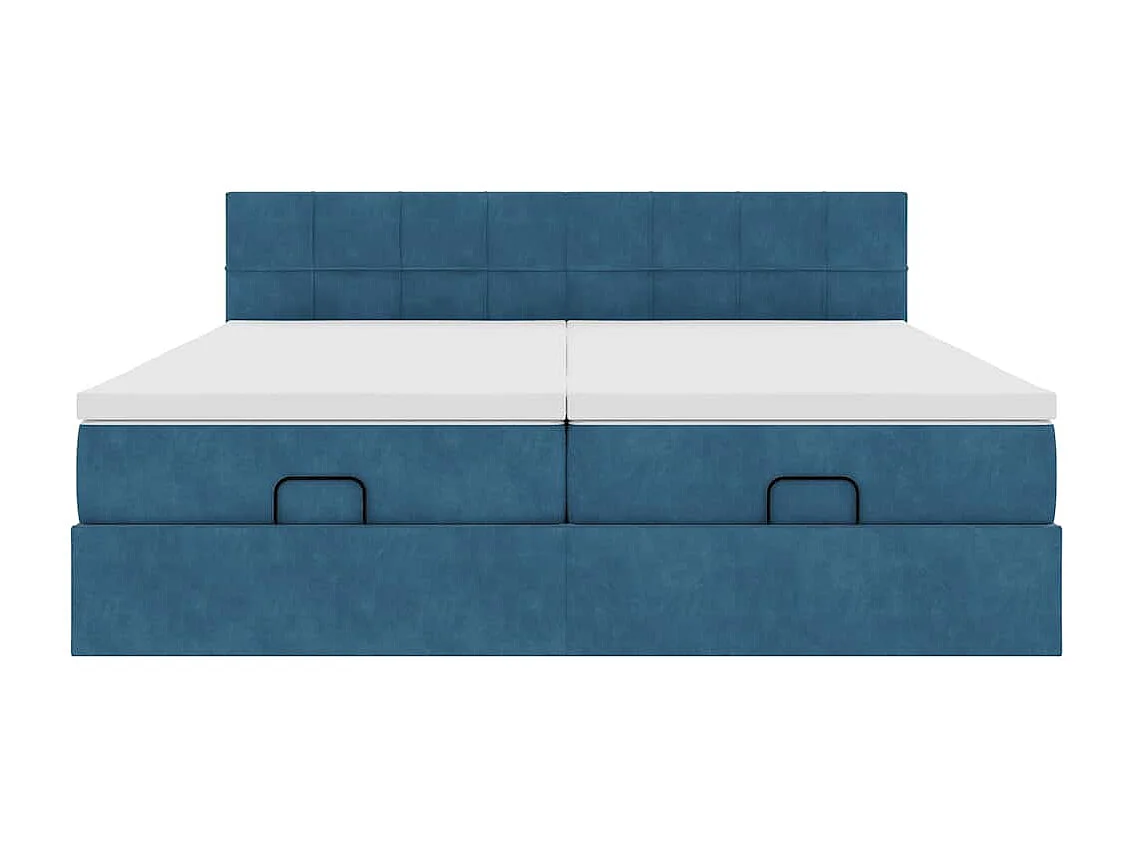 Pouf Letto con Materassi e LED Blu Scuro 200x200cm Velluto