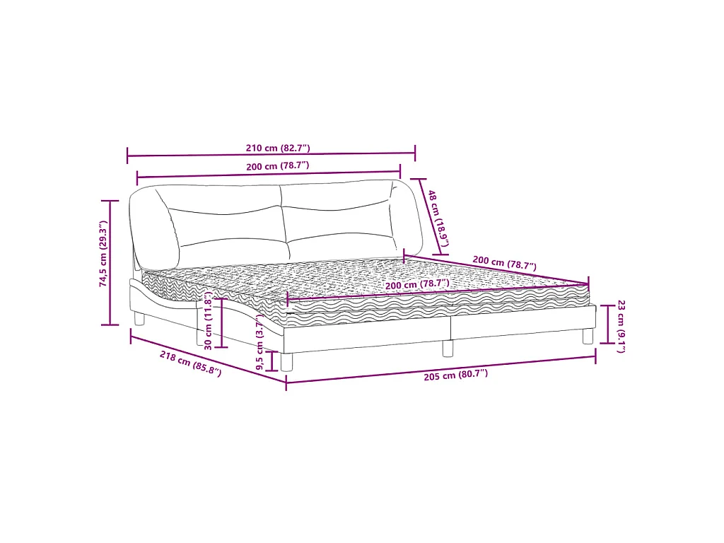 Bett mit Matratze "Hvar" Creme 200x200 cm Stoff