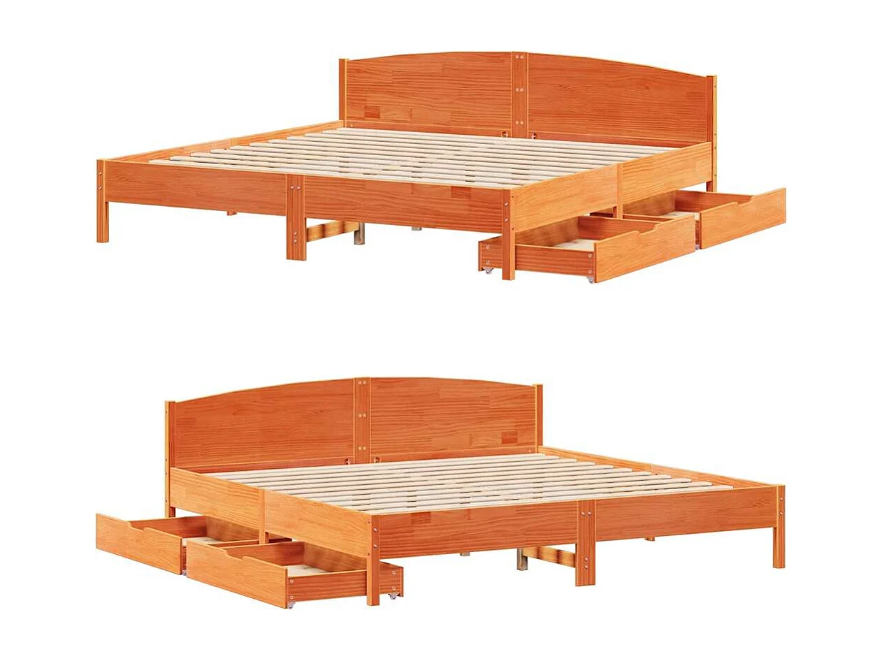 Cadre de lit sans matelas cire marron 200x200cm bois pin massif