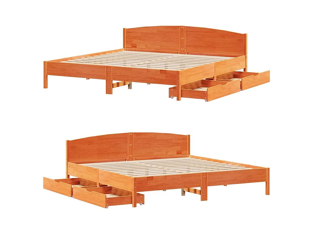 Bedframe zonder matras massief grenenhout wasbruin 200x200 cm