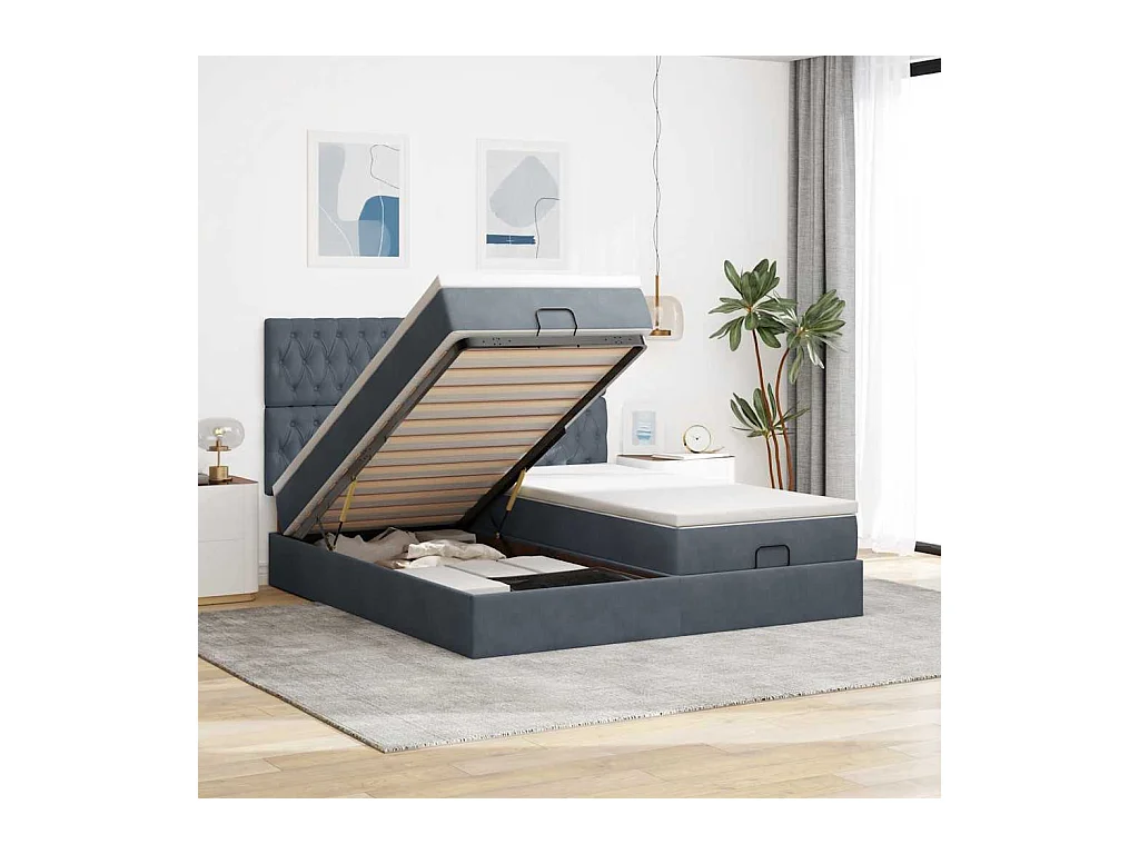 Struttura Letto Pouf con Materassi 200x200 cm Velluto