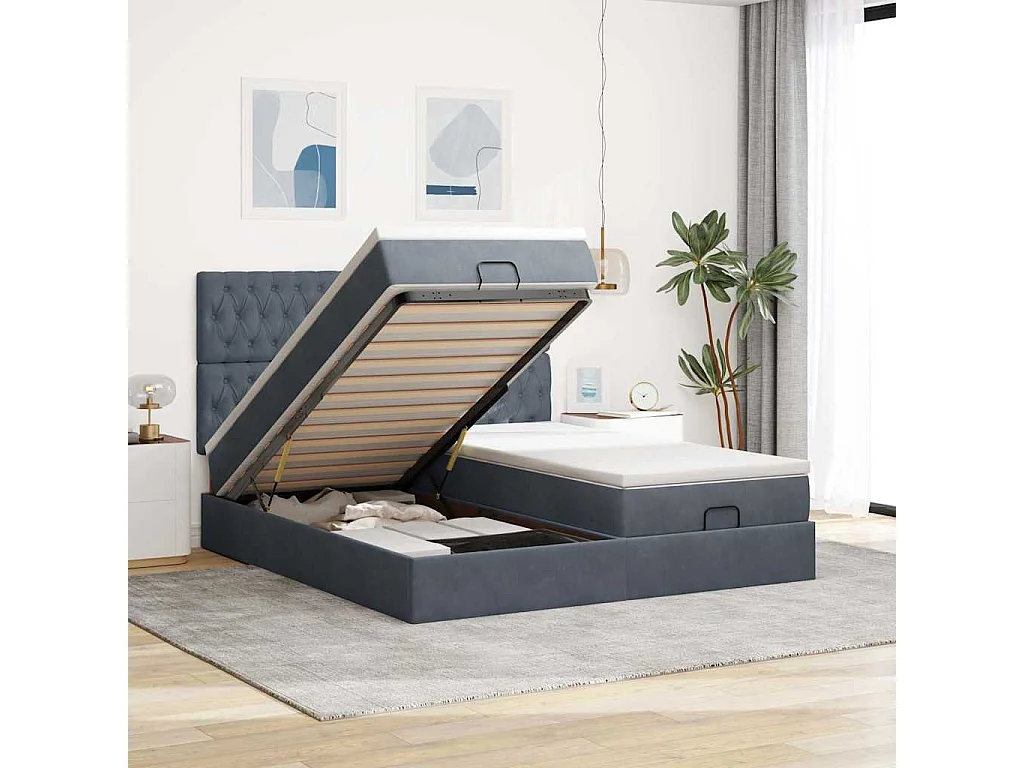 Ottoman bed met matrassen 200x200cm fluweel donkergrijs