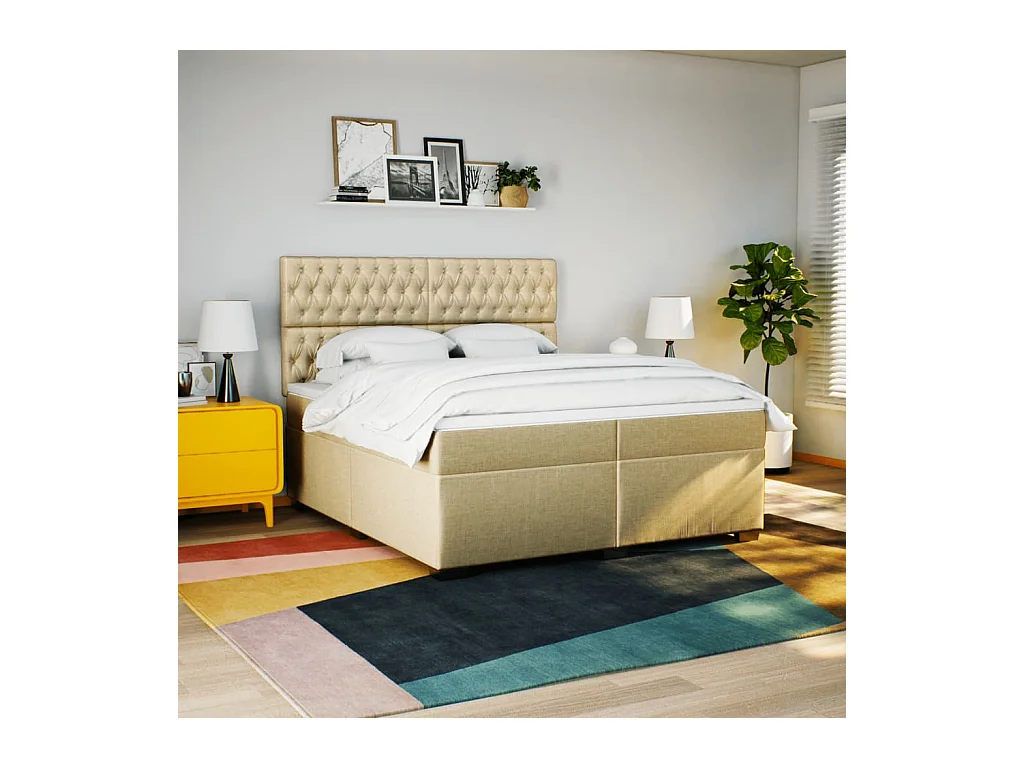 Sommier à lattes de lit avec matelas Crème 200x200 cm Tissu