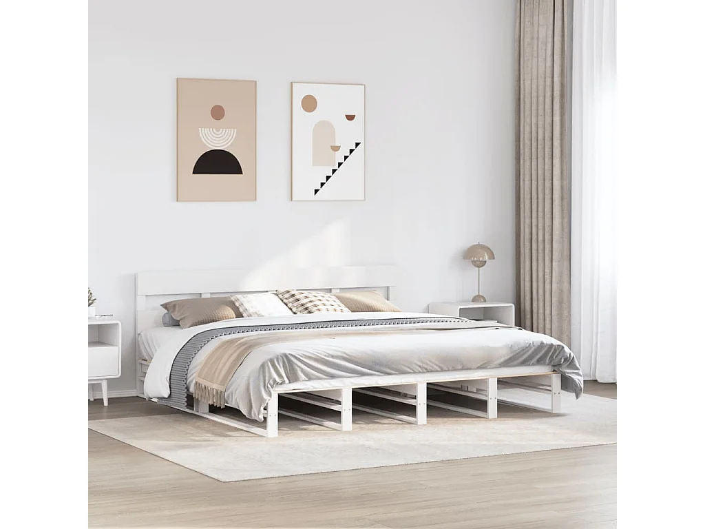 Giroletto senza Materasso Bianco 200x200 cm Legno Massello Pino