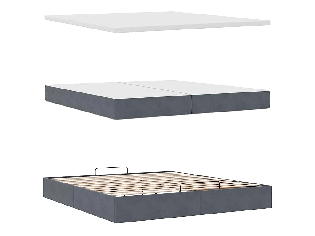 Cadre de lit ottoman avec matelas gris foncé 200x200 cm velours