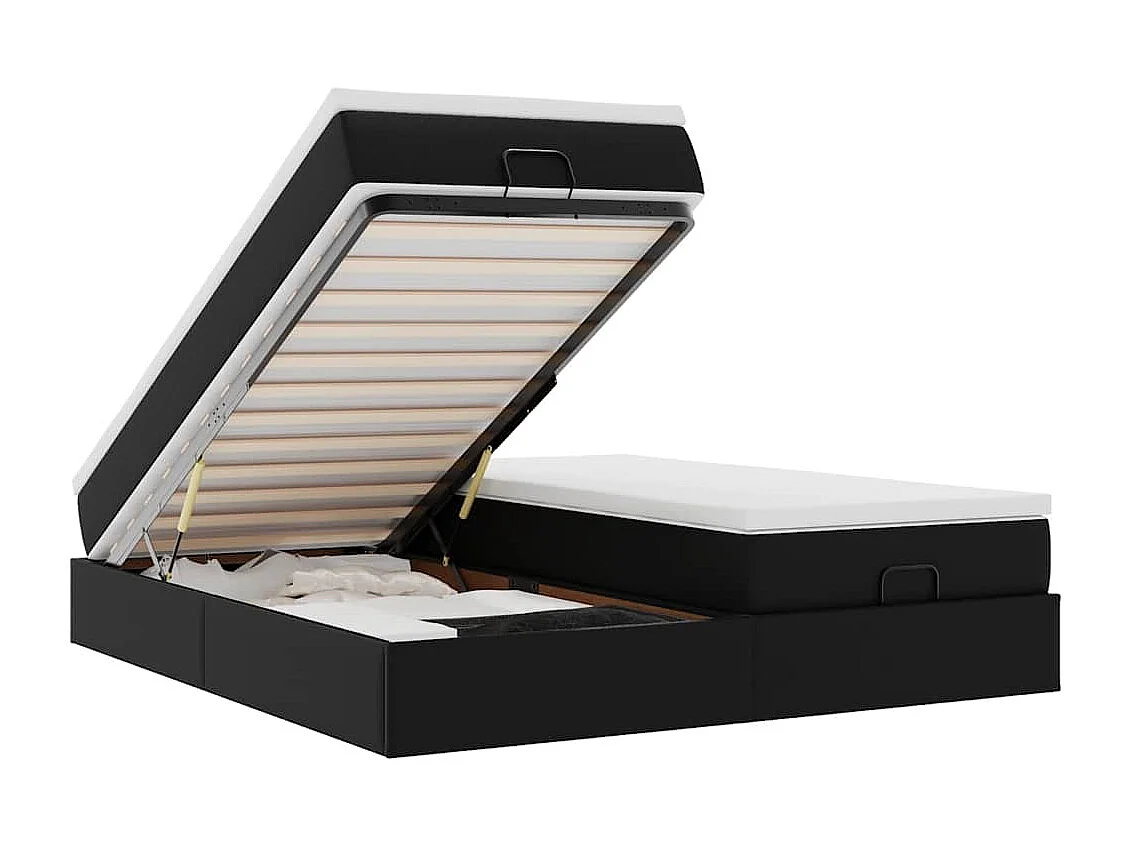Estrutura de cama otomana com colchões pele artificial preta