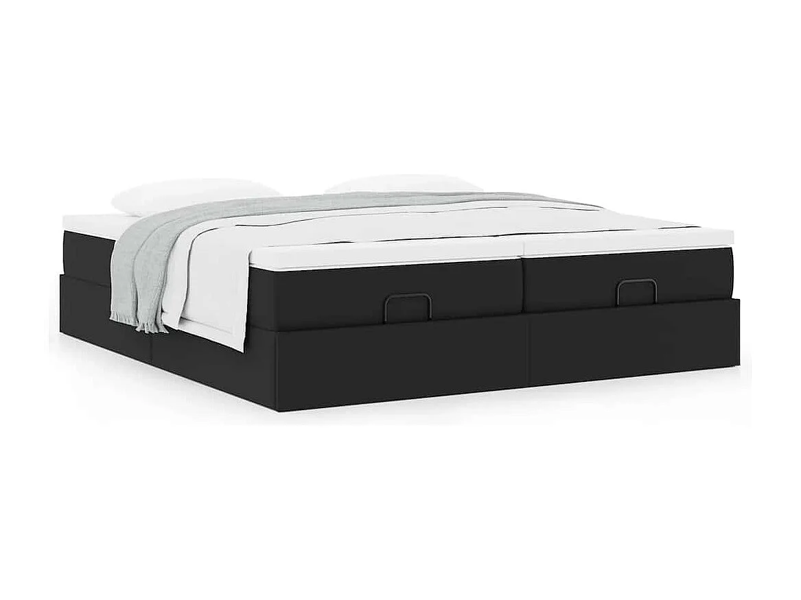 Estrutura de cama otomana com colchões pele artificial preta