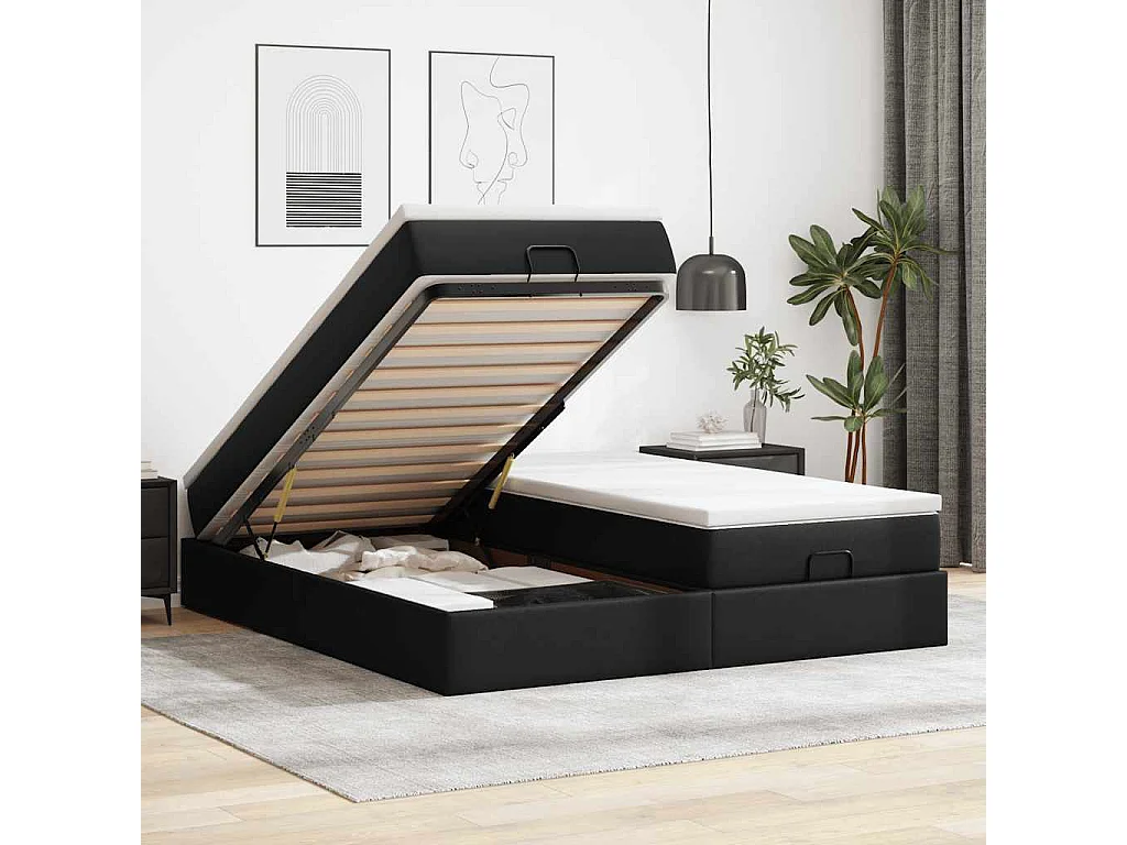 Cadre de lit ottoman avec matelas noir 200x200 cm similicuir