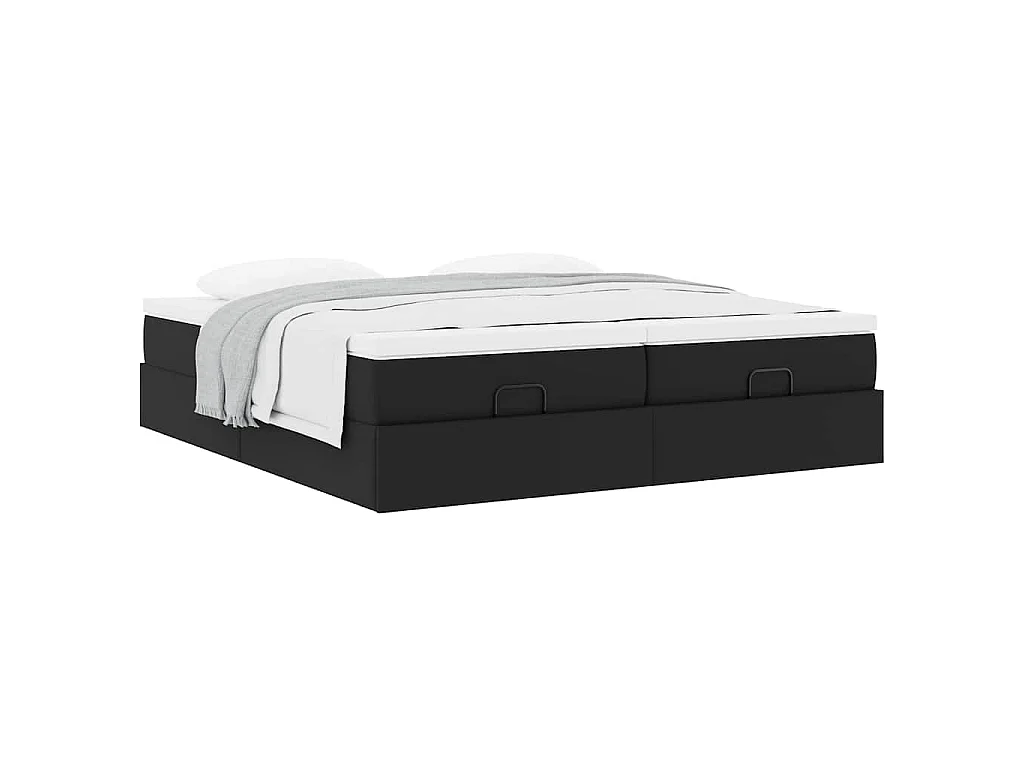 Ottoman-Bett mit Matratzen Schwarz 200x200 cm Kunstleder