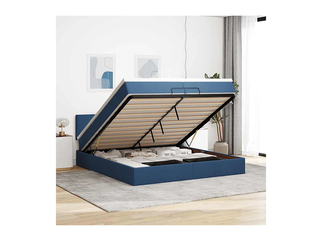 Ottoman-Bett mit Matratze Blau 200x200 cm Stoff