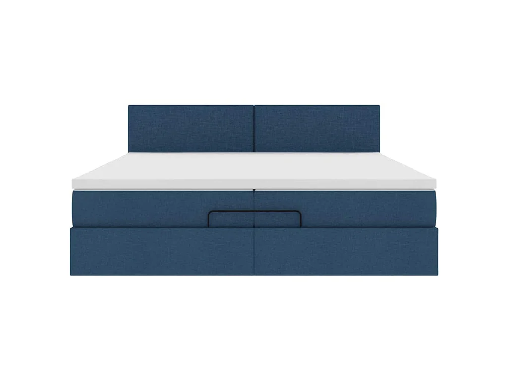 Cadre de lit ottoman avec matelas bleu 200x200 cm tissu