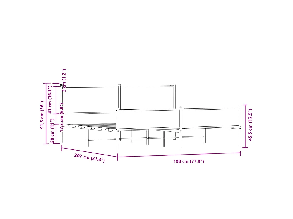 Estructura de cama sin colchón metal roble ahumado 193x203 cm