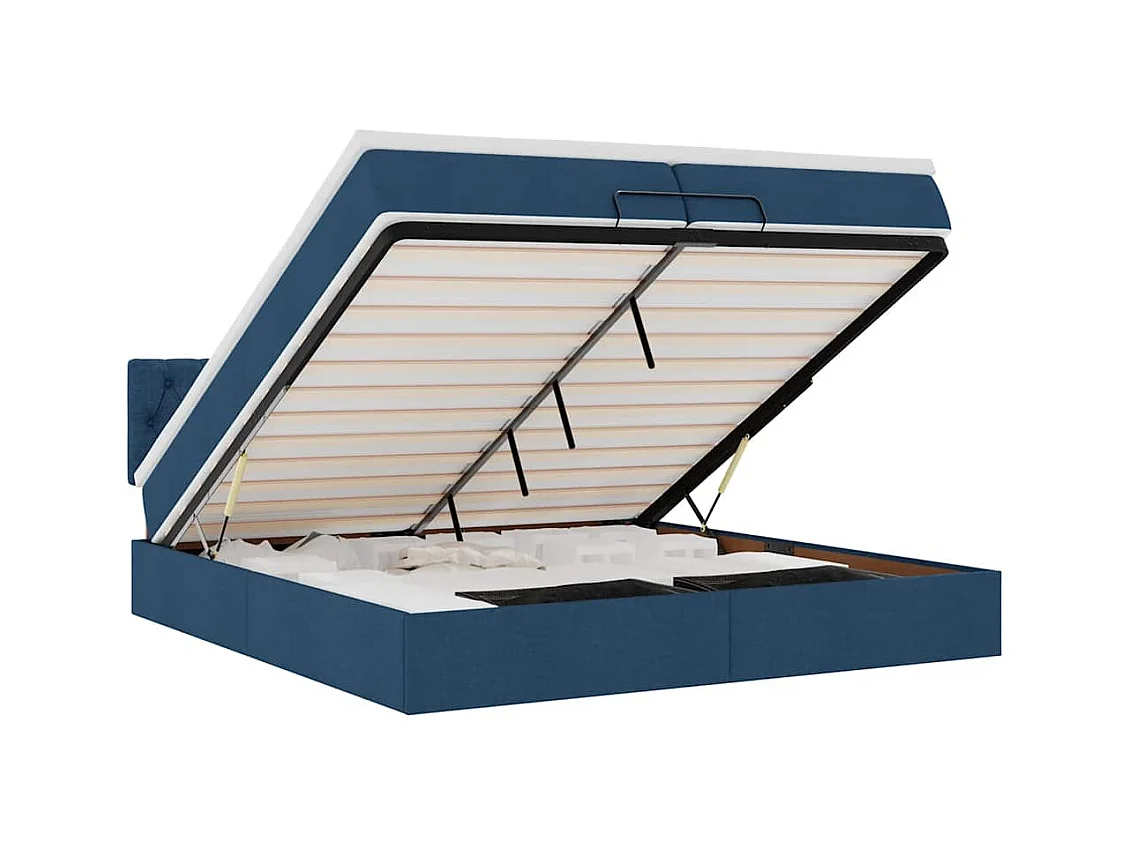 Cadre de lit ottoman avec matelas bleu 200x200cm tissu