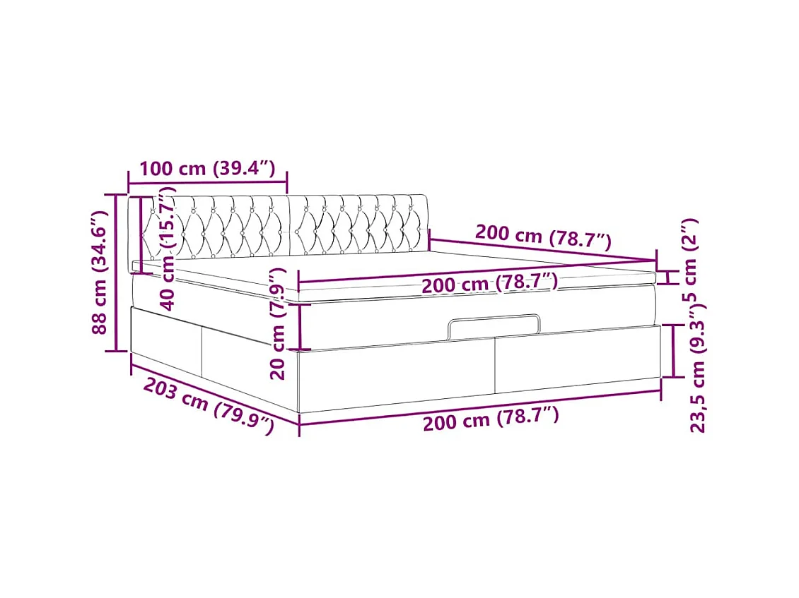 Cadre de lit ottoman avec matelas bleu 200x200cm tissu