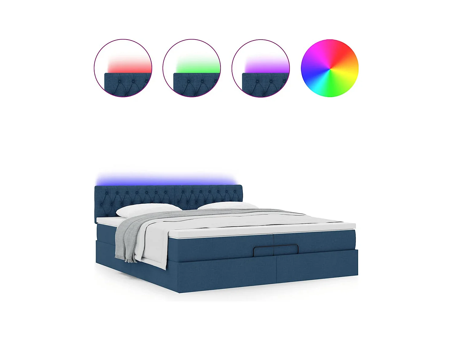 Cadre de lit ottoman avec matelas bleu 200x200cm tissu