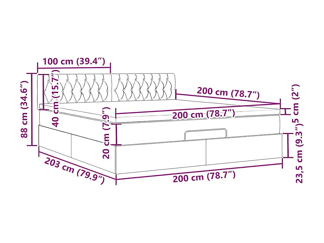 Struttura Letto Pouf con Materassi Blu 200x200 cm in Tessuto
