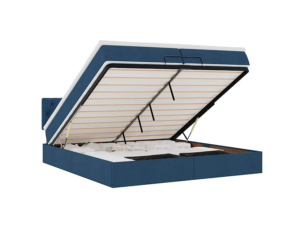 Ottoman bed met matrassen en LED's 200x200cm stof blauw