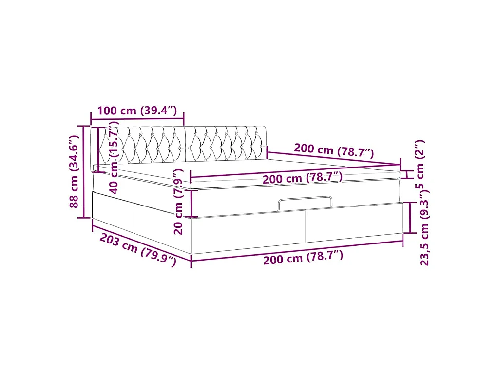 Ottoman bed met matrassen en LED's 200x200cm stof blauw