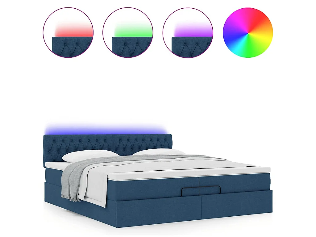 Ottoman bed met matrassen en LED's 200x200cm stof blauw
