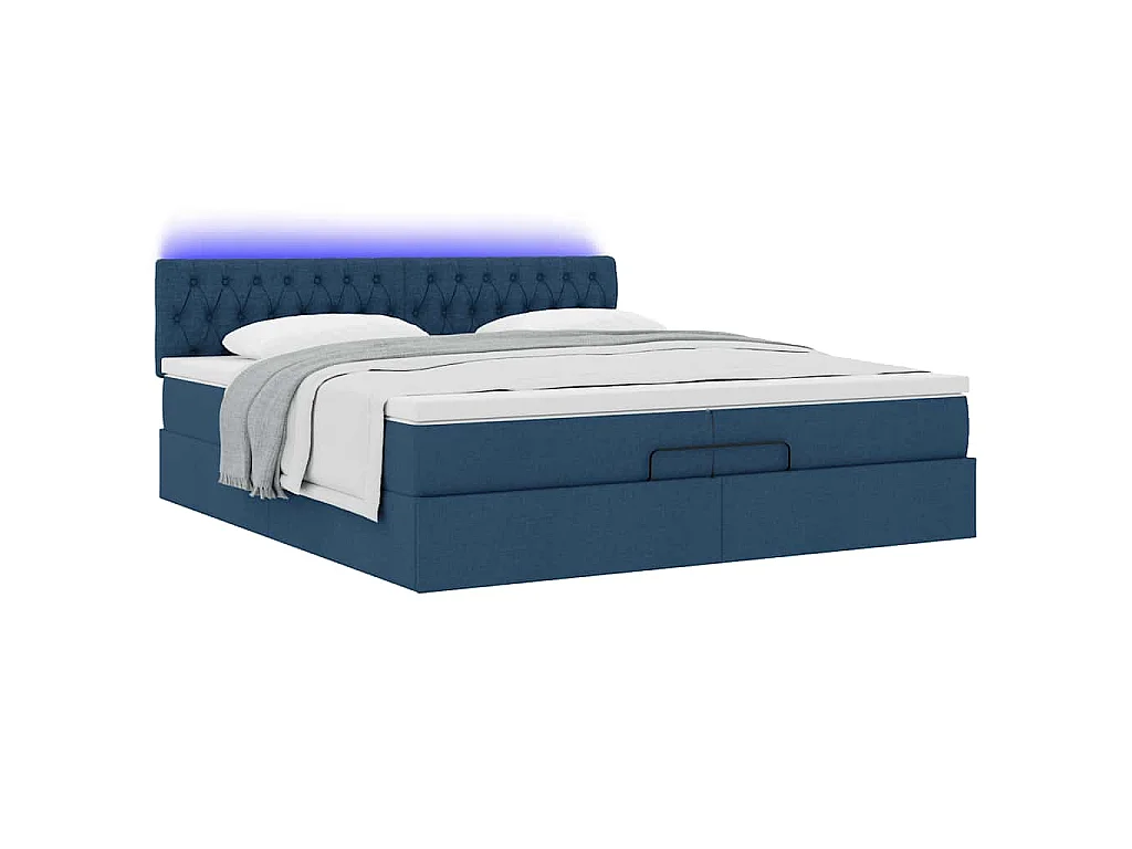 Ottoman bed met matrassen en LED's 200x200cm stof blauw