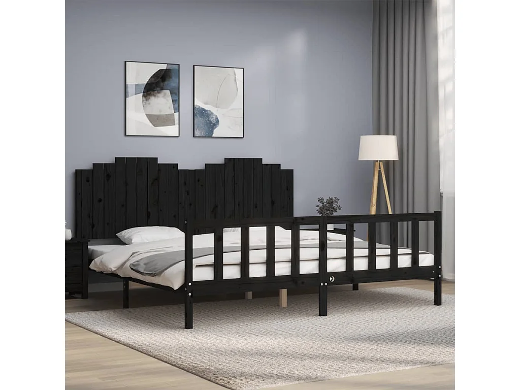Cadre de lit sans matelas noir 200x200 cm bois massif de pin