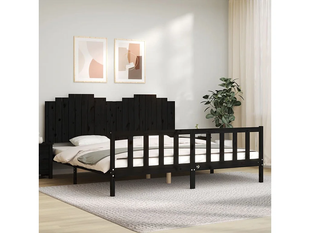 Cadre de lit sans matelas noir 200x200 cm bois massif de pin