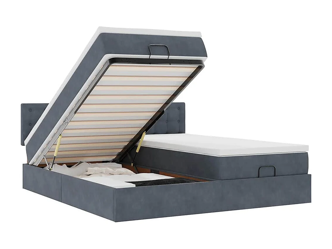Cadre de lit ottoman avec matelas gris foncé 200x200 cm velours