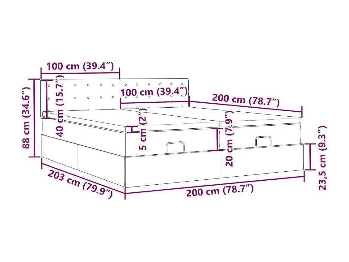 Cadre de lit ottoman avec matelas gris foncé 200x200 cm velours