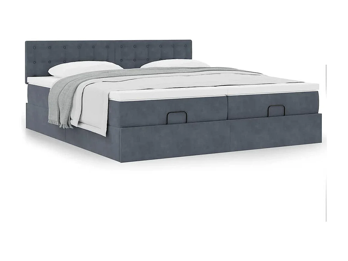 Cadre de lit ottoman avec matelas gris foncé 200x200 cm velours