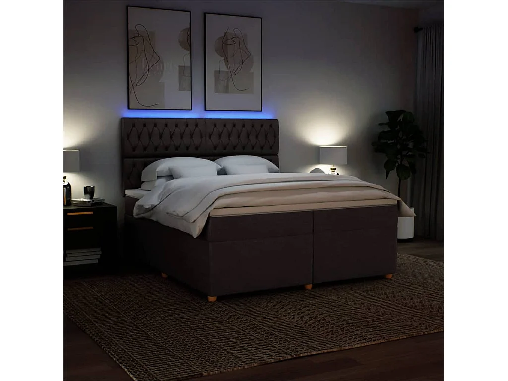 Giroletto a Molle con Materasso Marrone Scuro 200x200cm Tessuto