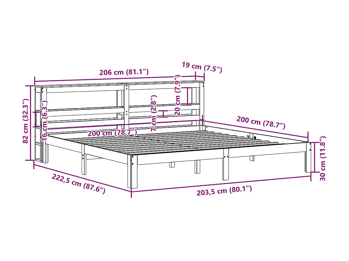 Bedframe met hoofdeinde zonder matras 200x200 cm wit