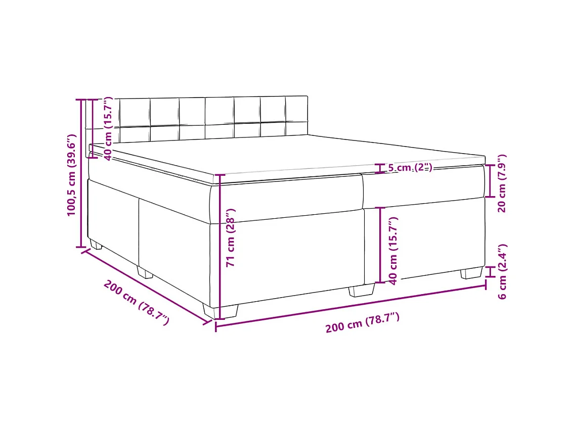 Cama box spring con colchón tela azul 200x200 cm