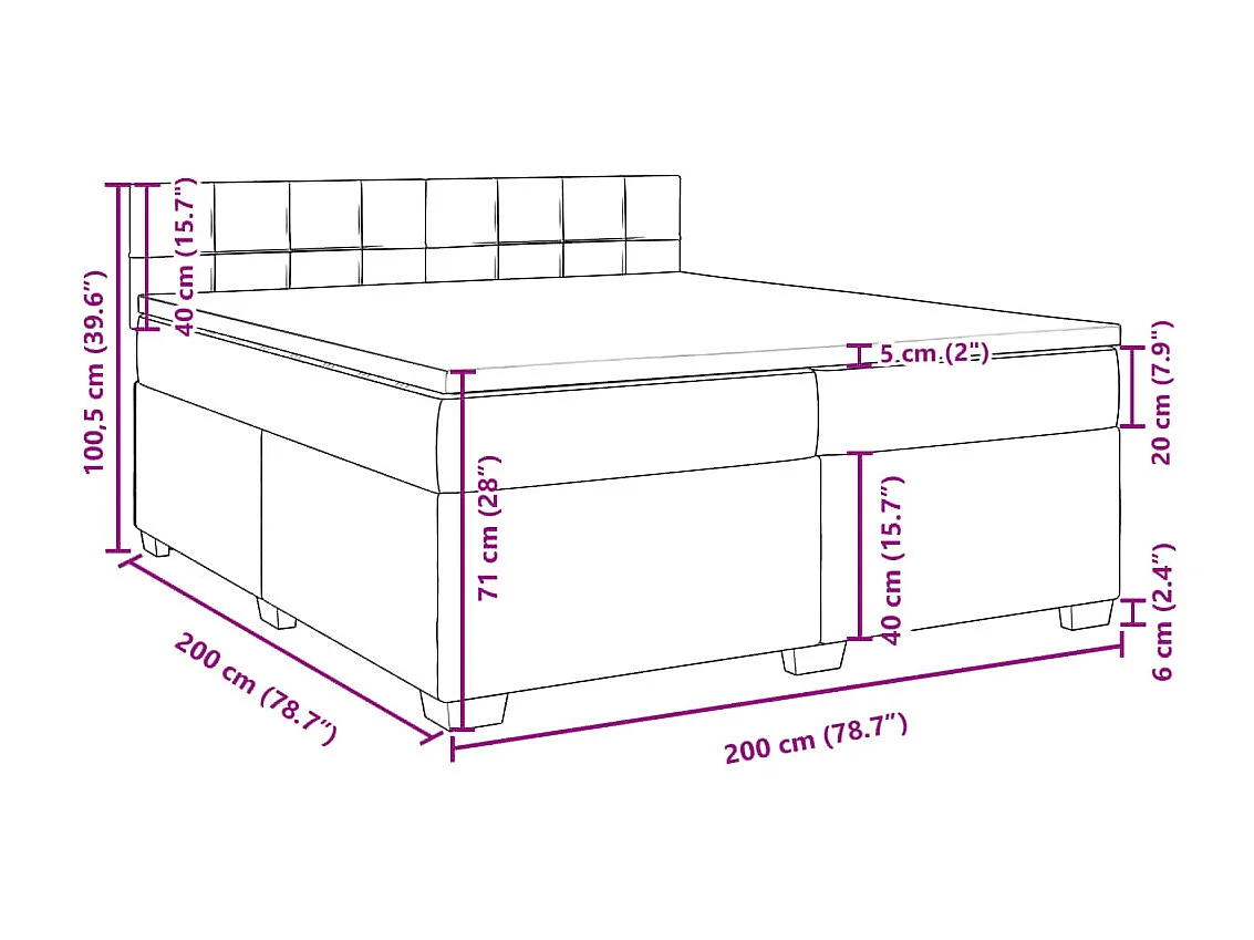 Cama box spring con colchón tela azul 200x200 cm