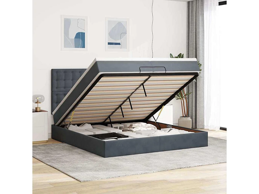 Ottoman-Bett mit Matratzen Dunkelgrau 200x200 cm Samt
