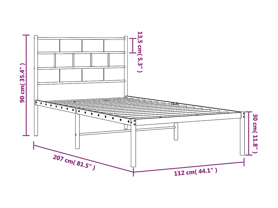 Estrutura de cama com cabeceira 107x203 cm metal preto