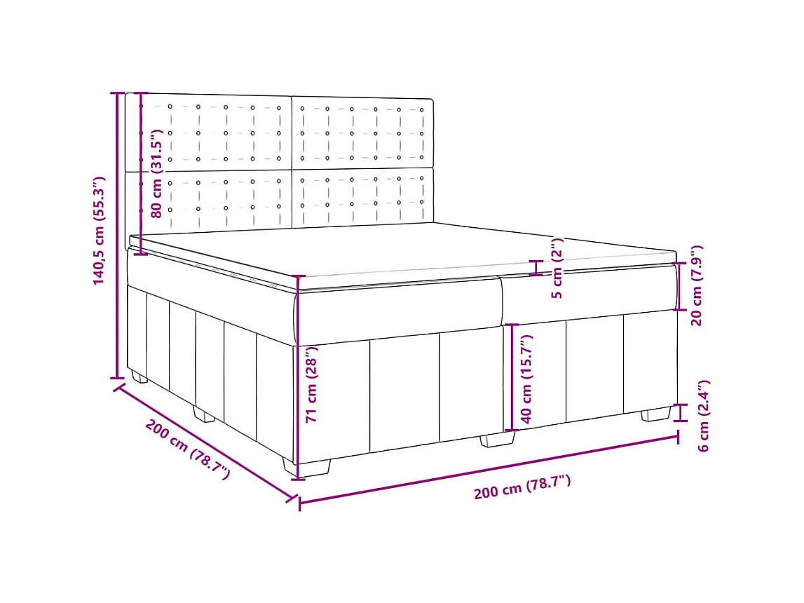 Boxspringbett mit Matratze Dunkelgrau 200x200 cm Stoff