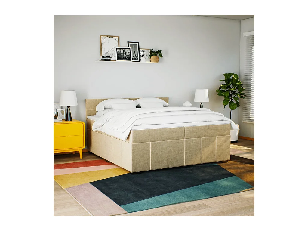 Sommier à lattes de lit avec matelas Crème 200x200 cm Tissu