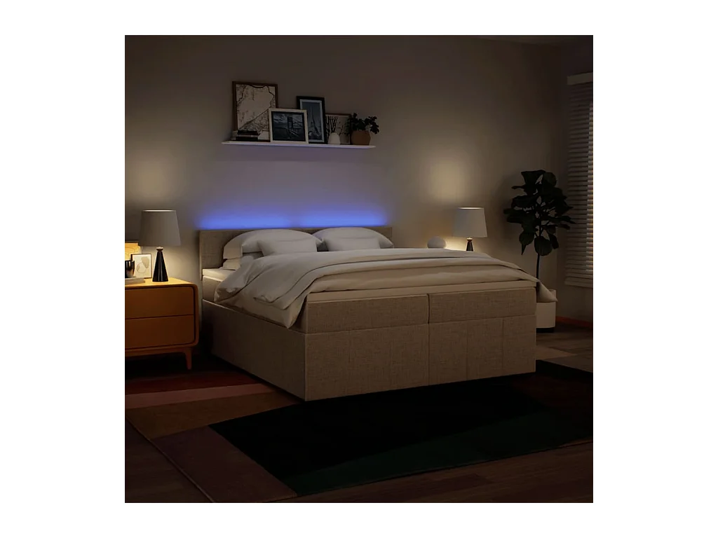 Sommier à lattes de lit avec matelas Crème 200x200 cm Tissu